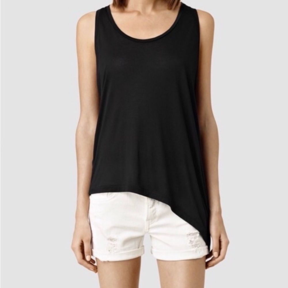 ALLSAINTS Women's Large Black Loft Mod Vest Tank Top 100% Modal Asymmetrical